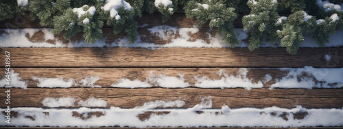 Old wood texture with snow and firtree