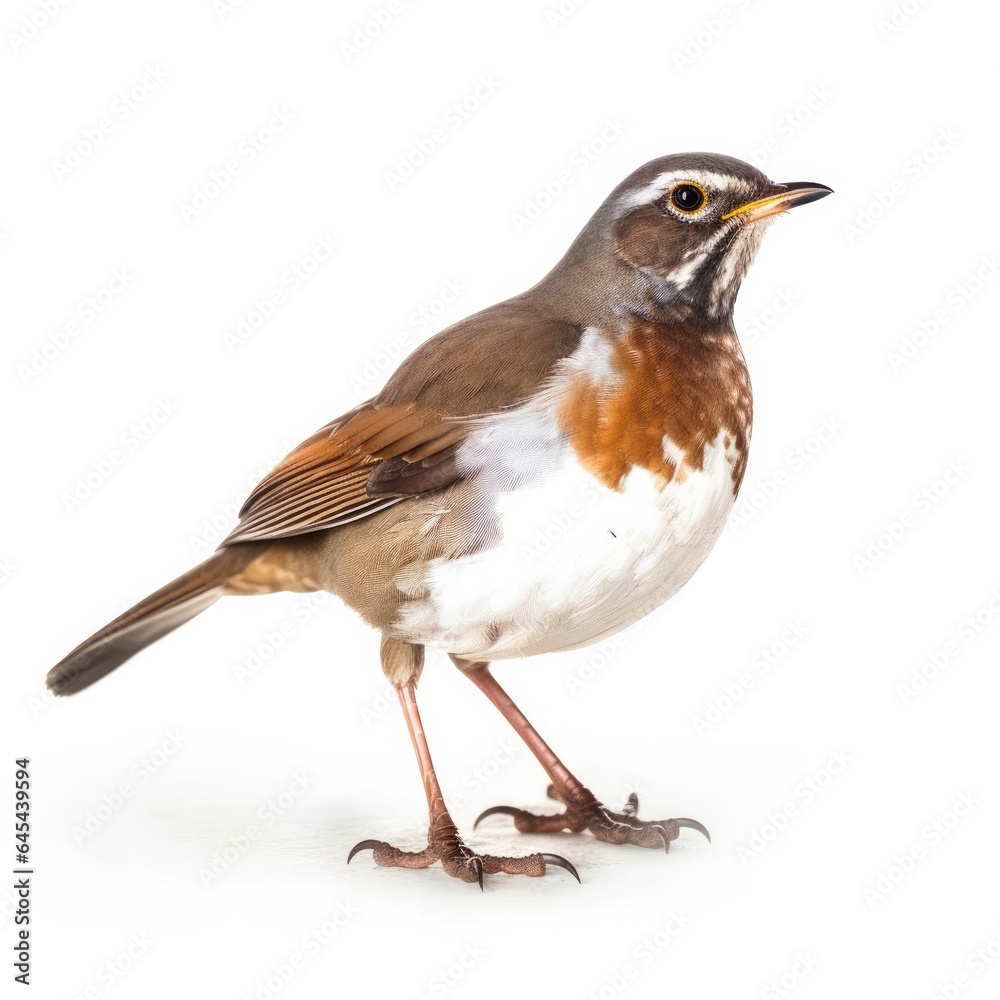 Fototapeta premium White-throated thrush bird isolated on white background.