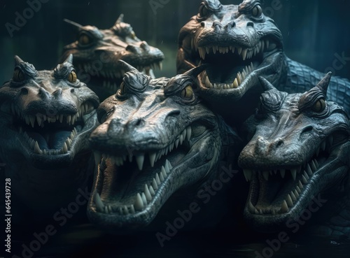 A group of crocodiles looking at the camera © cherezoff