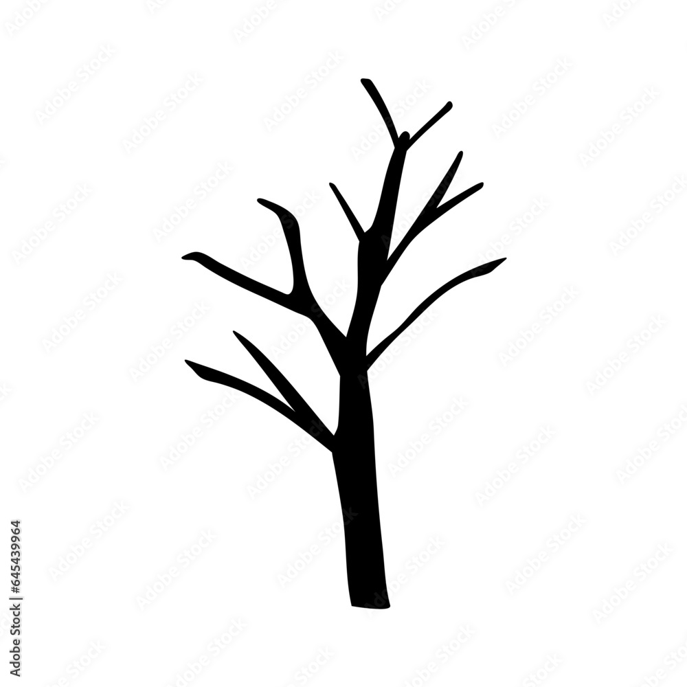 tree silhouette with no living leaves. Dead wood. Hand drawn damaged environment. 
