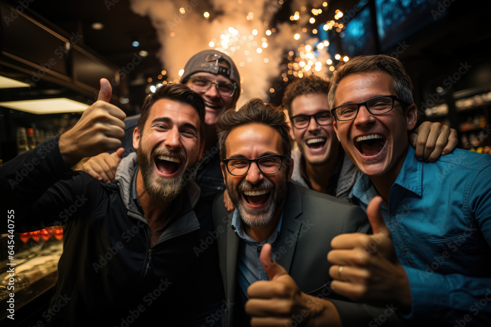 A creative team celebrating a successful product launch with champagne. Generative AI. A creative team celebrating a successful product launch with champagne. Generative AI.