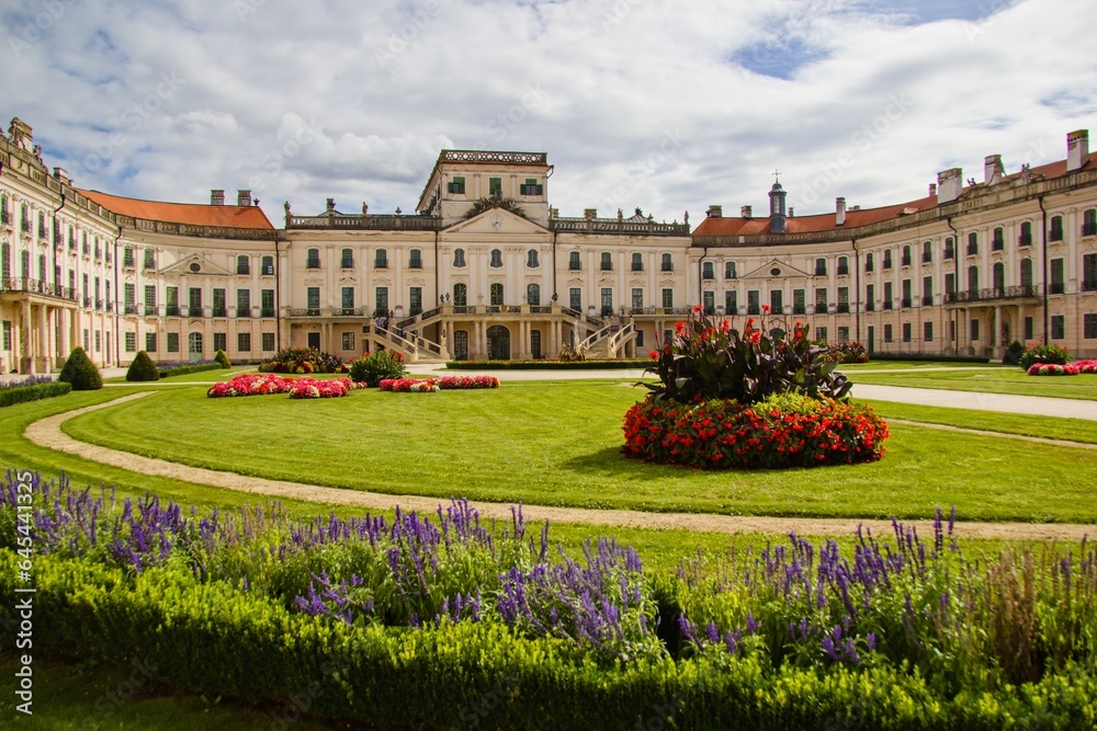 Esterhazy Palace in Fertod Hungary - front view of the palace through the garden.