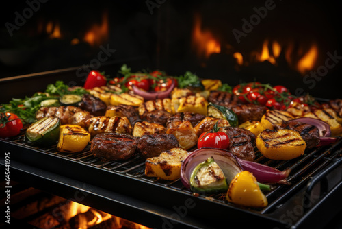 Grilling and BBQ. Grill master cooking meats and vegetables on an outdoor grill, symbolizing the joy of barbecuing and outdoor cooking. Generative Ai.