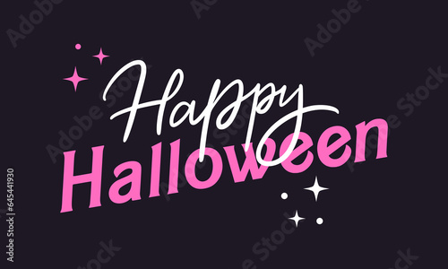 Glamour party poster with trendy calligraphy slogan of Happy Halloween. Idea for greeting card to 31th October. Y2k girly poster in style of 90s, 00s pink aesthetic.