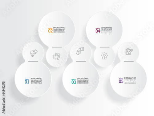 horizontal circle steps timeline infographic element report background with business line icon 5 steps