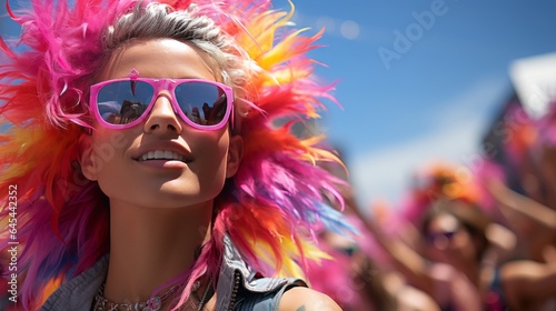 woman on pride day with glasses and pink color