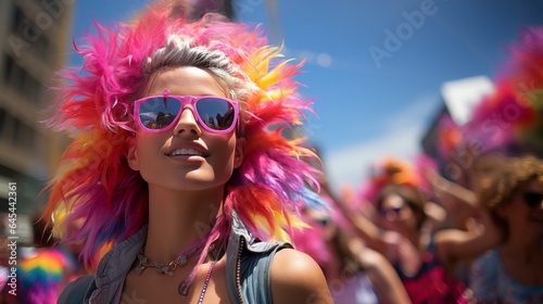 woman on pride day with glasses and pink color