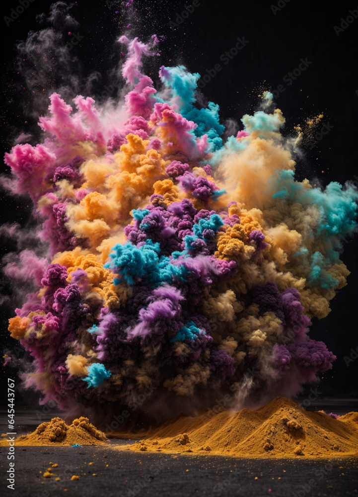 Fototapeta premium Abstract powder splatted background. Colorful powder explosion on white background. Colored cloud. Colorful dust explode. Paint Holi
