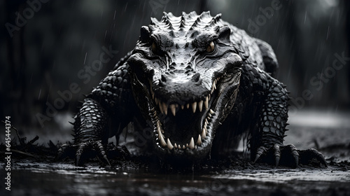 A large crocodile in the rain, staring boldly © Trendy Graphics