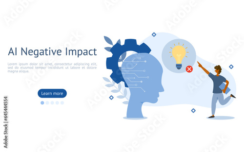 AI Impacts illustration. characters are looking at no creativity in AI system. AI negative impacts concept. vector illustration.