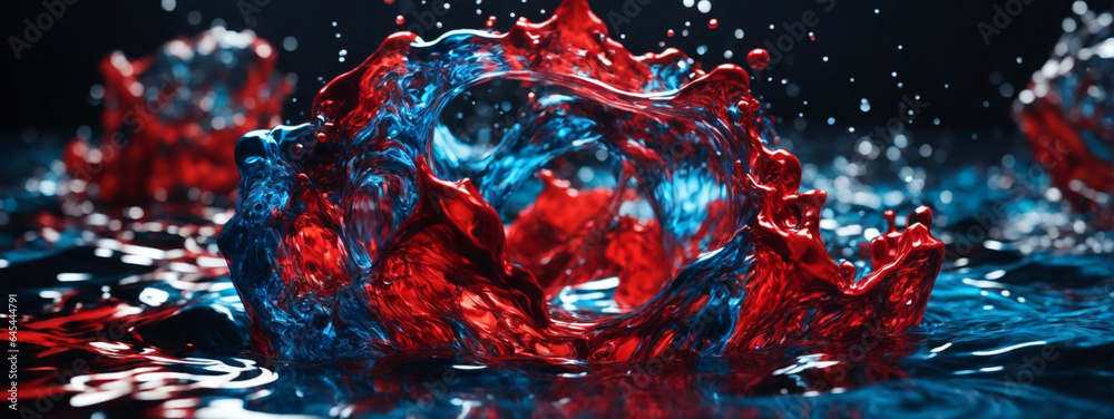 Acrylic blue and red colors in water. Ink blot. Abstract black background. Acrylic blue and red colors in water. Ink blot. Abstract black background.