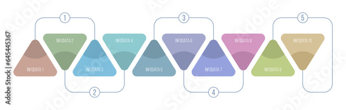 Infographic design template with 5 options, steps or parts. The concept of consecutive stages of the project process. Vector color template with triangles. Business concept. Flat design vector illustr
