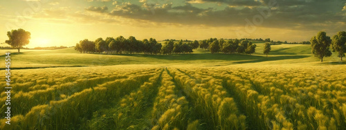 Rural landscape with wheat field on sunset © @uniturehd