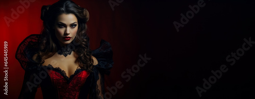 Woman in the enchanting costume of a vampire isolated on a vivid background with a place for text 