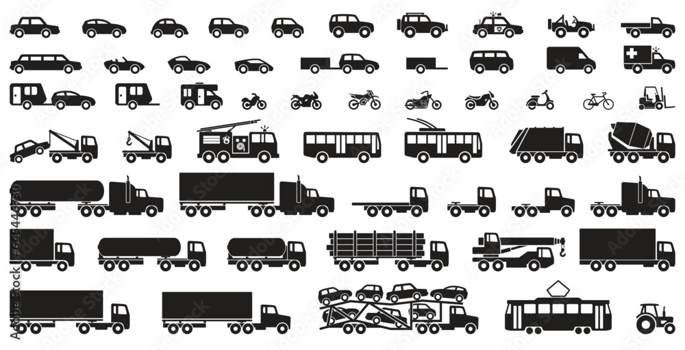 large set of simple vehicle silhouettes - obrazy, fototapety, plakaty 