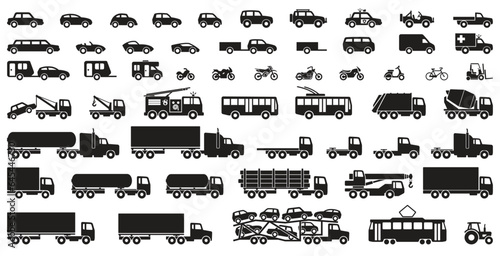 large set of simple vehicle silhouettes photo