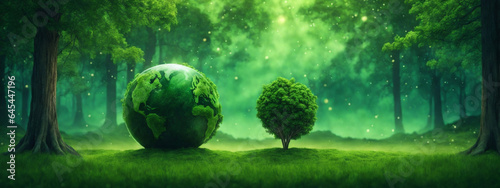 Green Globe On Moss, Environmental Concept photo
