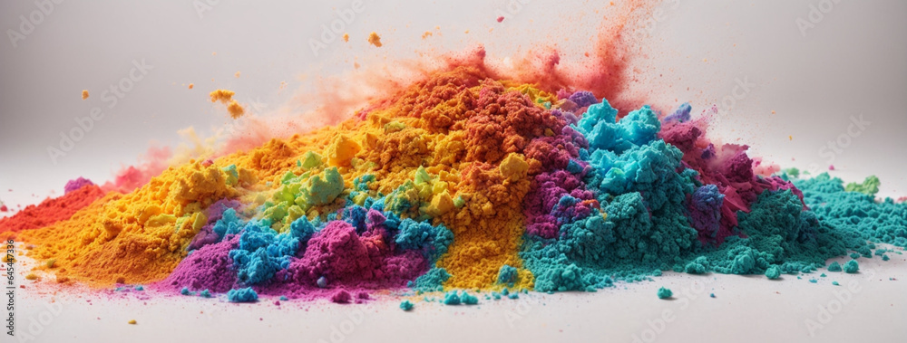 Fototapeta premium colorful rainbow holi paint color powder explosion isolated white wide panorama background