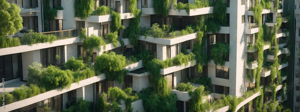 Modern apartment buildings in a green residential area in the city - obrazy, fototapety, plakaty 