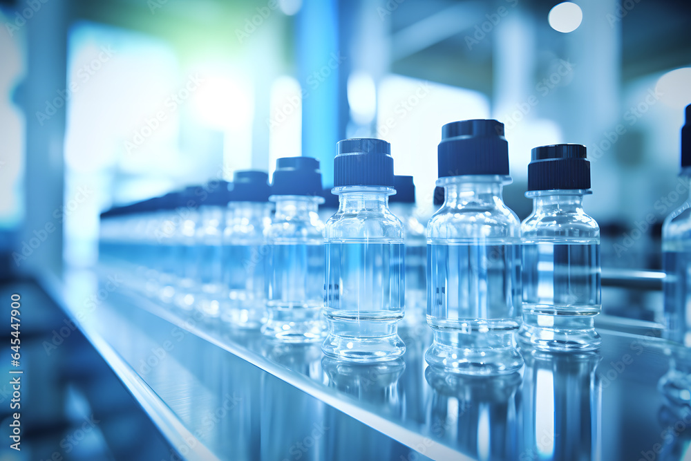 Cutting-Edge Medicine and Research - Pharmaceutical Glass Bottles on Production Line - Generative AI