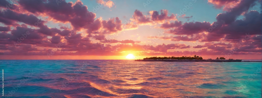 Colorful sunset over ocean on Maldives
