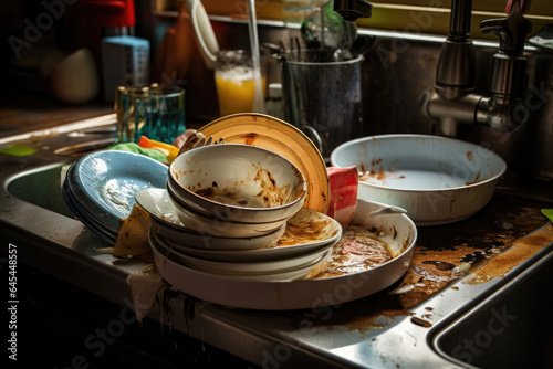 A lot of dirty dishes are in the sink in the kitchen