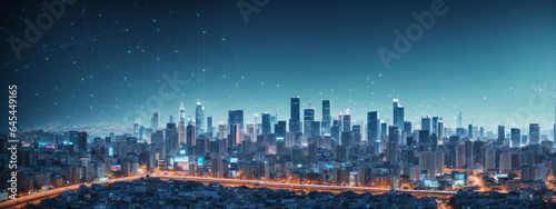 Cityscape with graphic of network concept