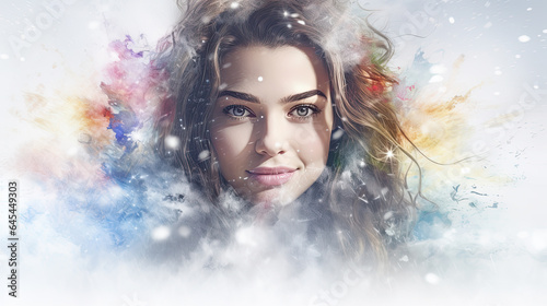 watercolor winter snow beautiful portrait of a beautiful woman