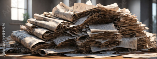 Pile of old newspapers, selective focus