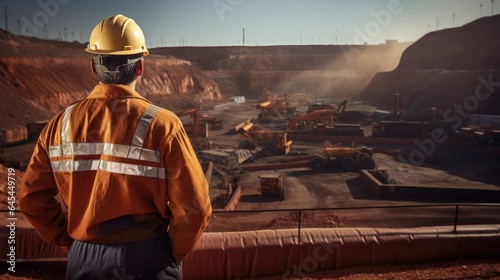 image depicting a skilled copper mine worker conducting a survey in an expansive open-pit mine.