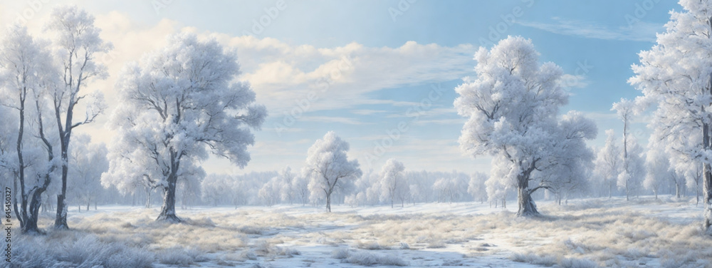 white wood covered with frost frosty landscape