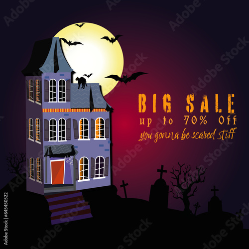halloween background with house and moon