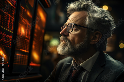 An investor listens attentively to a market expert's analysis, recognizing the value of expert insights in trading decisions. Concept of Expert Opinion. Generative Ai.