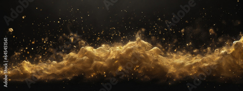 Abstract magic gold dust background over black. Beautiful golden art widescreen background photo