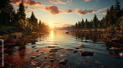 Beautiful sun set in a lake side.