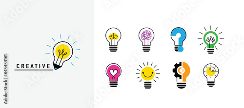 Light bulb set, creative logo vector illustration. Stylized electric