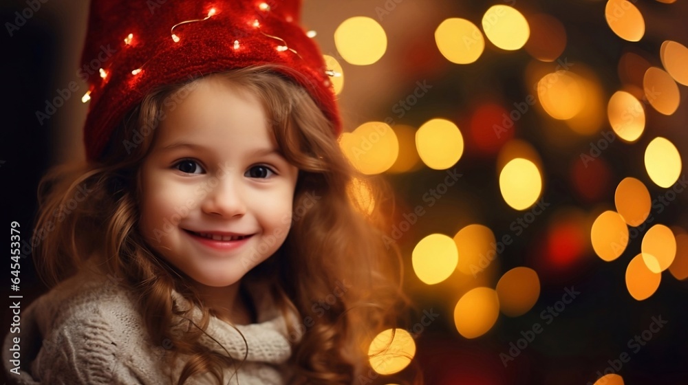 Close up portrait of cute smiling little girl Merry Christmas Close up portrait of cute smiling little girl Merry Christmas