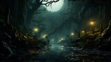 Exotic foggy forest Jungle panorama forest oasis Foggy dark forest Natural forest landscape.