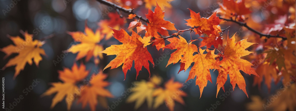 Colorful autumn maple leaves on a tree branch