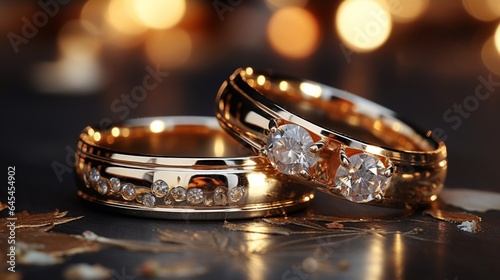 Golden wedding rings background.