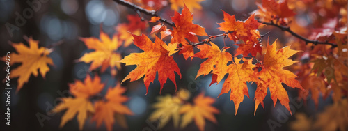 Colorful autumn maple leaves on a tree branch