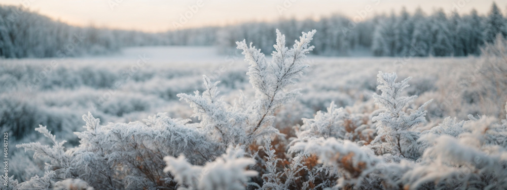 Εκτύπωση καμβά white wood covered with frost frosty landscape