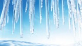 breathtaking image of beautiful, shiny transparent icicles delicately hanging on a clear day.