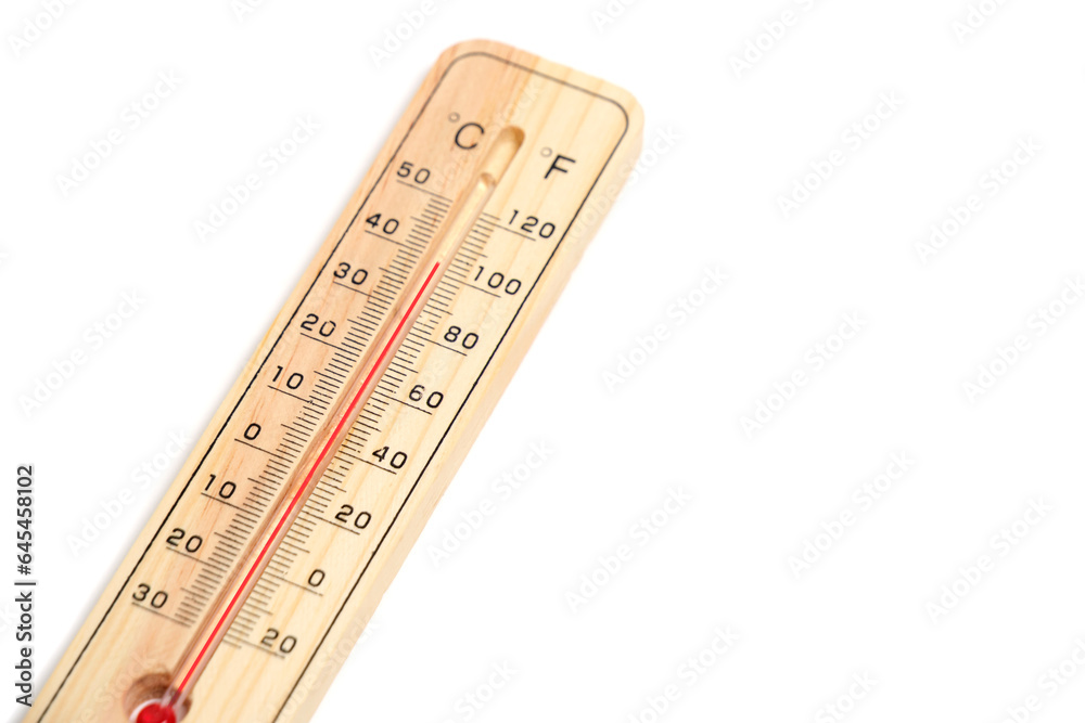 Wooden outdoor thermometer object white background. Wooden outdoor thermometer object white background.