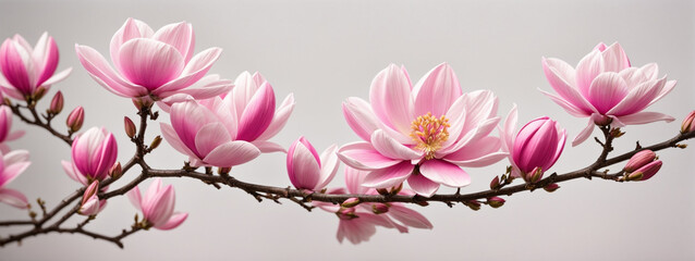 Gartenposter Blumen Pink spring magnolia flowers branch  © @uniturehd
