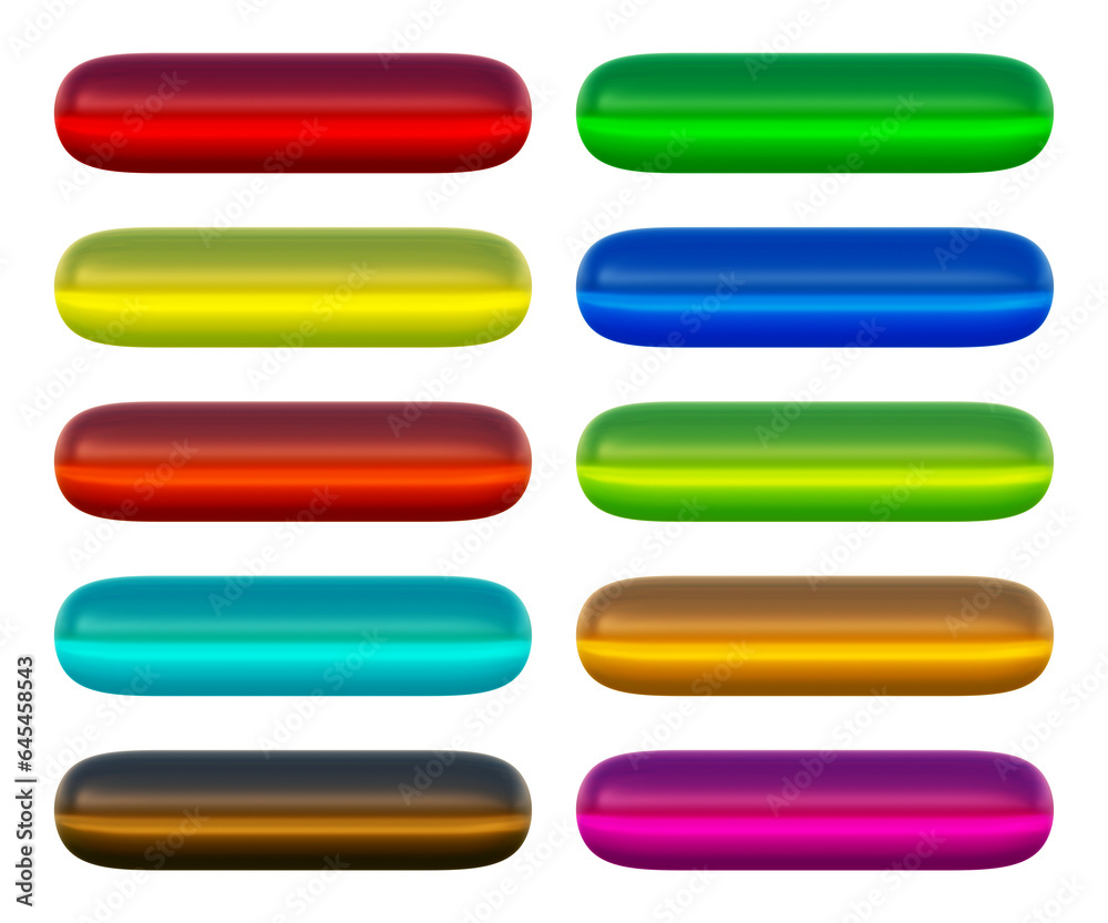 Set of round rectangle shape buttons in 3d rendering isolated on transparent background for text, infographic, web and frame concept.
Set of round rectangle shape buttons in 3d rendering isolated on transparent background for text, infographic, web and frame concept.