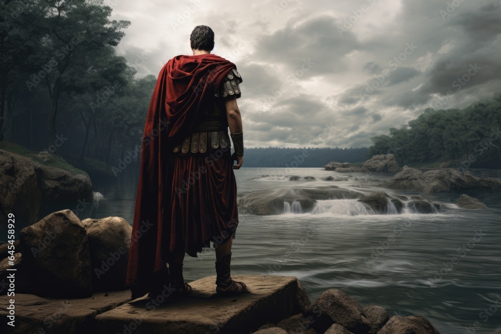 Julius Caesar's Fateful Decision: A Dramatic Historical Moment at the Rubicon River, an Iconic Event in Roman History
