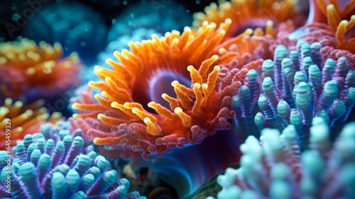 Mesmerizing Macro  Delicate  Vibrant  and Colorful Coral Polyps in Stunning Detail. AI Generated 8K.