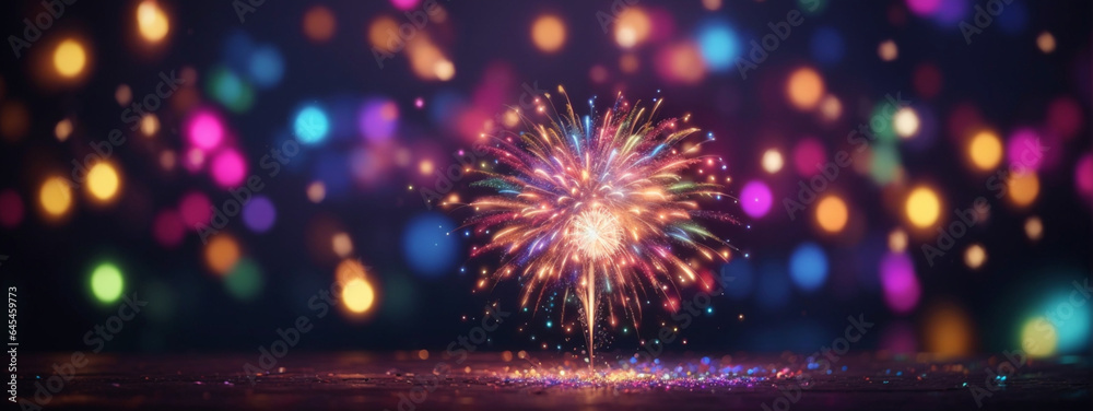 Obraz premium Colorful firework with bokeh background. New Year celebration, Abstract holiday background