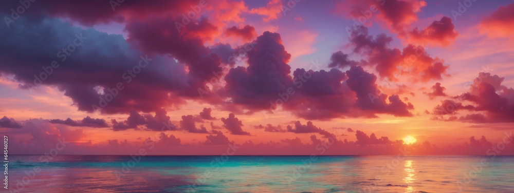 Fototapeta premium Colorful sunset over ocean on Maldives 